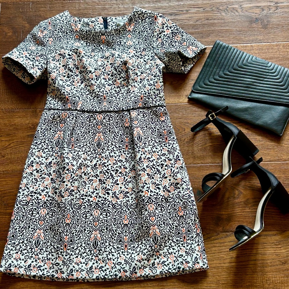 H&M Black and White Mini Dress with Orange Accents